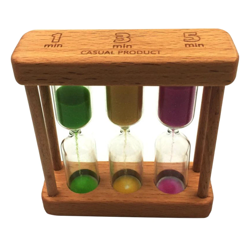 3 in 1 1+3+5 Minute Hourglass Wood Glass Sand Timer For Kitchen Cooking European creative wood metal rotating hourglass timer 4