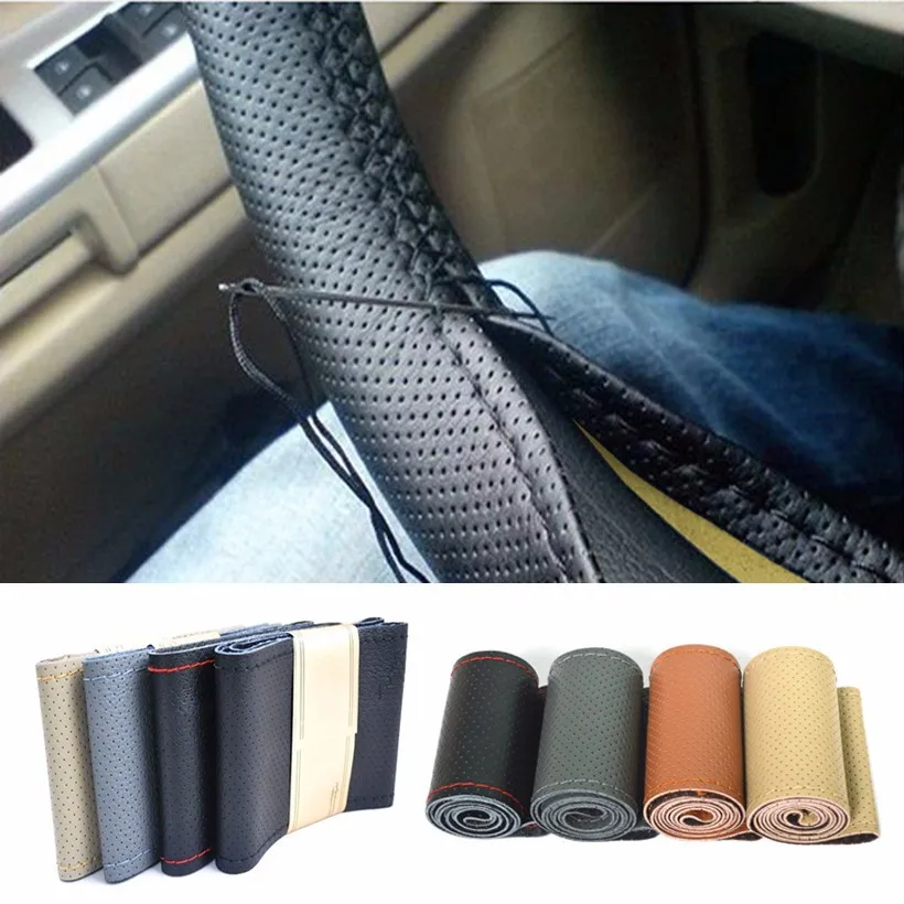 06 DIY Car Steering Wheel Cover With Needles And Thread High Artificial Leather Auto Steering Wheel Car Covers