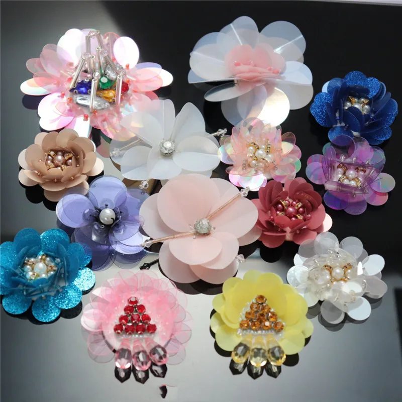 

AHYONNIEX 3D Handmade Beaded Patches Flower Sew On Crystal patch for clothing rhinestone beading applique cute flower patch