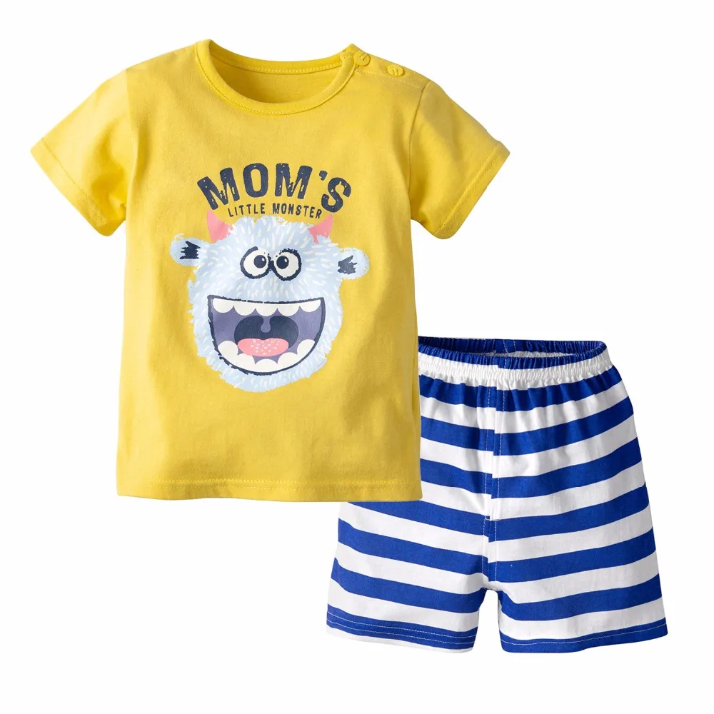 

QAZIQILAND 2019 New Hot Sale Baby Boys Sets Summer Boys Sets Clothes T shirt+short Pants cotton sports striped Set Children Suit
