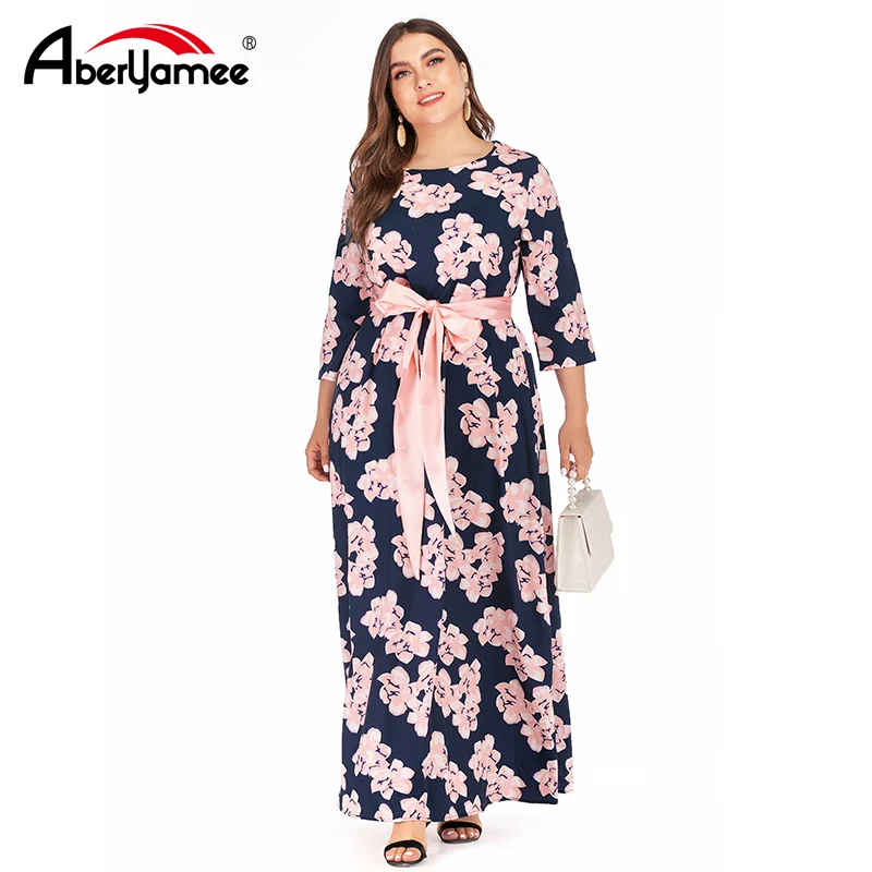 

Plus Size 5XL Women Elegant O-neck Loose Style Long Party Dress Printed Autumn Winter Dress For Female Vestidos Maxi Dresses New