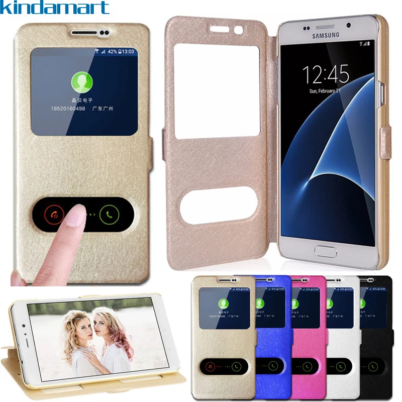 Флип кейс для Samsung Galaxy J1 2016 чехол телефона с окошком просмотра J120F закаленное