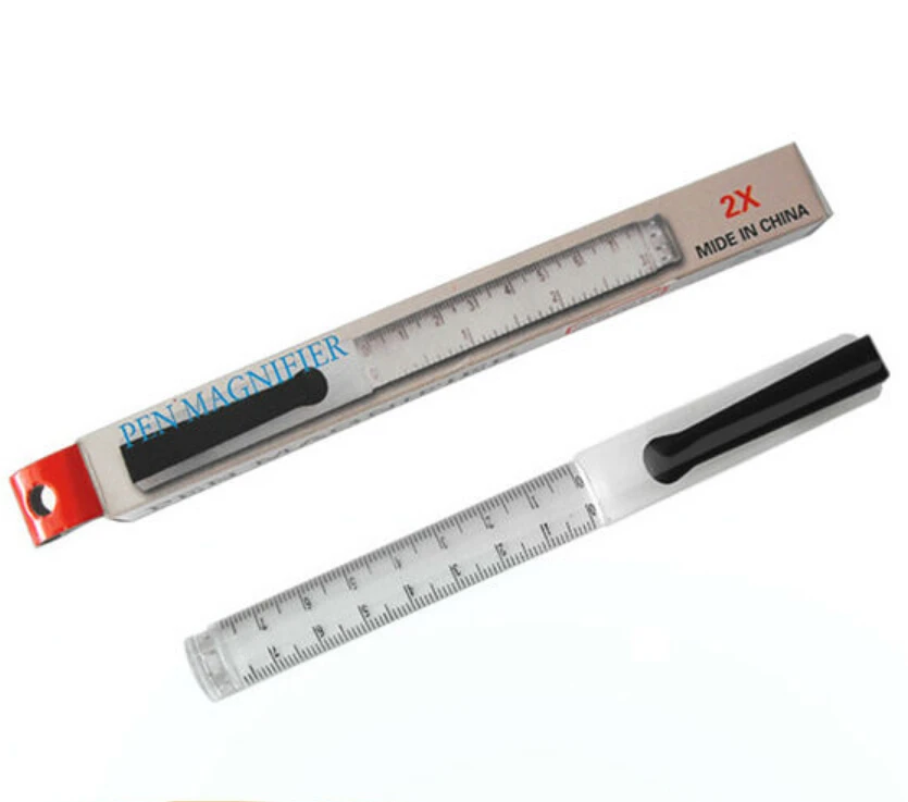 Multifunction 2X Magnifier Loupe Ball Pen Paperweight Ruler Magnifying
