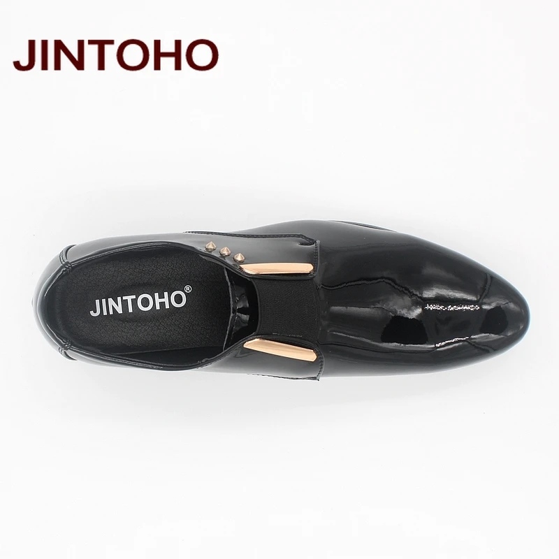 JINTOHO/мужская модельная итальянская кожаная обувь; модные мужские кожаные мокасины без шнуровки; Блестящие деловые мужские туфли; мужские туфли с острым носком