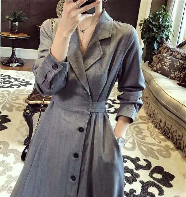 north face parka Long Trench Female Vintage Long Sleeve Casual Slim Windbreaker Female Ladies Outerwear Trench Coat Long For Women Bleu Clothes black parka