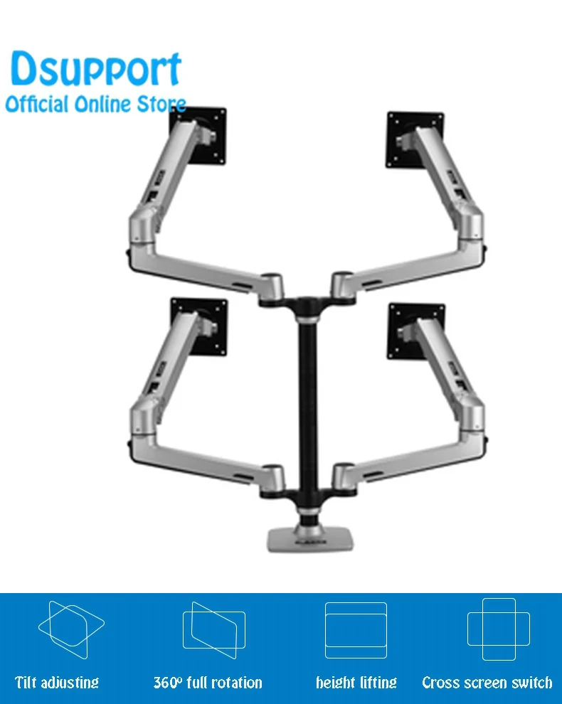 Aluminum alloy Desktop Quad Heavy Monitor Mount Display Stand 4 Screens