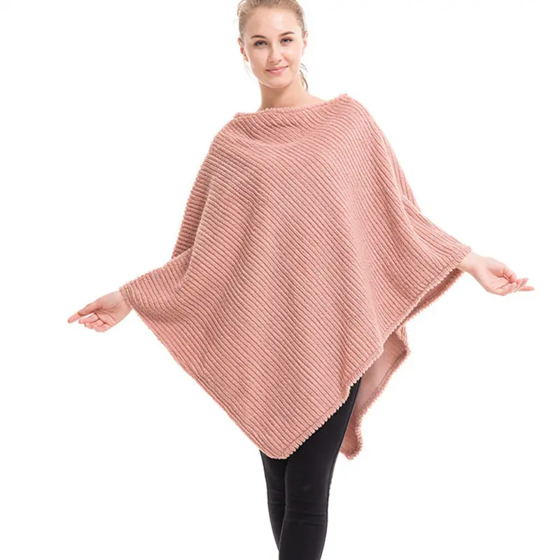 

Solid Wool Soft Pullover Poncho For Women 2017 Striped Shawls Scarves Wraps Female Loose Winter Warm Coat