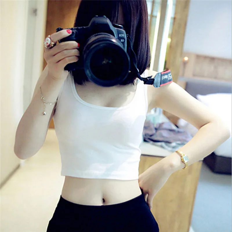 Без рукавов U Croptops Летний Тонкий короткий топ топы на бретелях Однотонный