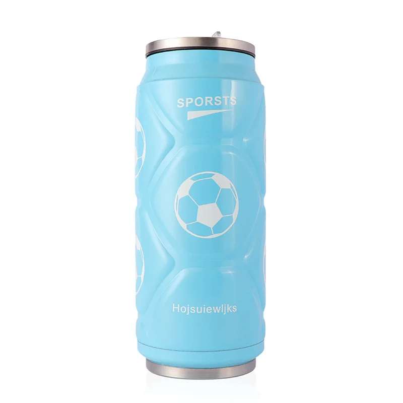 ANJIALT футбол с переключателем и соломинкой чашки из нержавеющей стали кофе термос Крышка Кружка термобутылка 500 мл термо модный термос - Цвет: blue