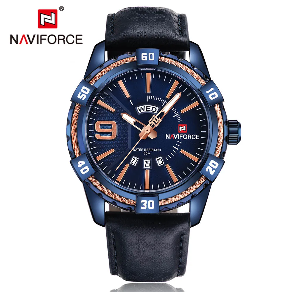 Мужские часы Топ бренд класса люкс NAVIFORCE водонепроницаемые Дата недели кварцевые