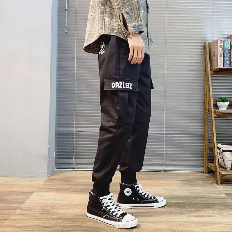 

Outdoor 2019 spring autumn trekking hiking letter embroidery hip hop joggers cotton teenagers pants cargo elastic waist trousers