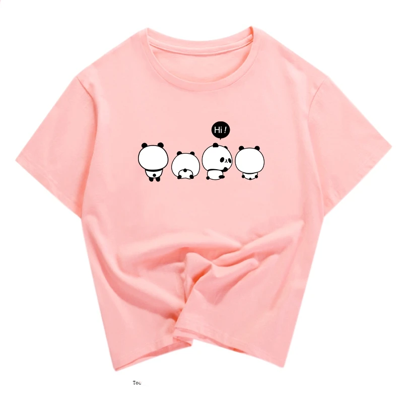 

Women's Summer Tops 2018 Print Tshirt Funny Tees Kawaii Panda Pink Shirts Female Cotton Clothes 90s 00s Students Clothing