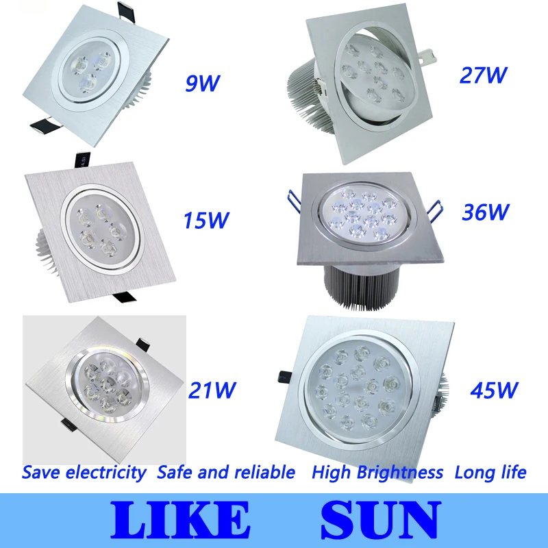 

FREE SHIPPING High Power Square Led Ceiling downlight 9W 15W 21W 27W 36W 45W LED Recessed Ceiling Down lighting with Drive