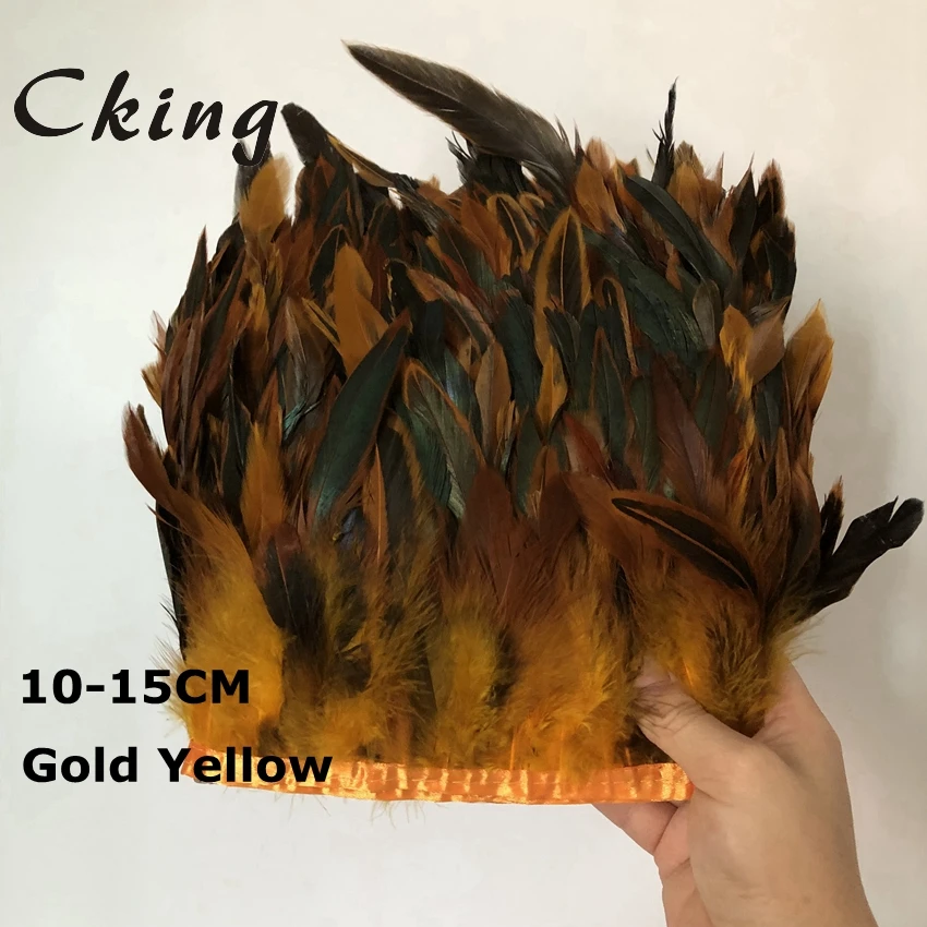 

Cking 5-10 Meter 4-6" Gold Yellow Rooster Feather trims Chicken feather ribbon Fringe Dress/Craft Feather Party Decorative Boas
