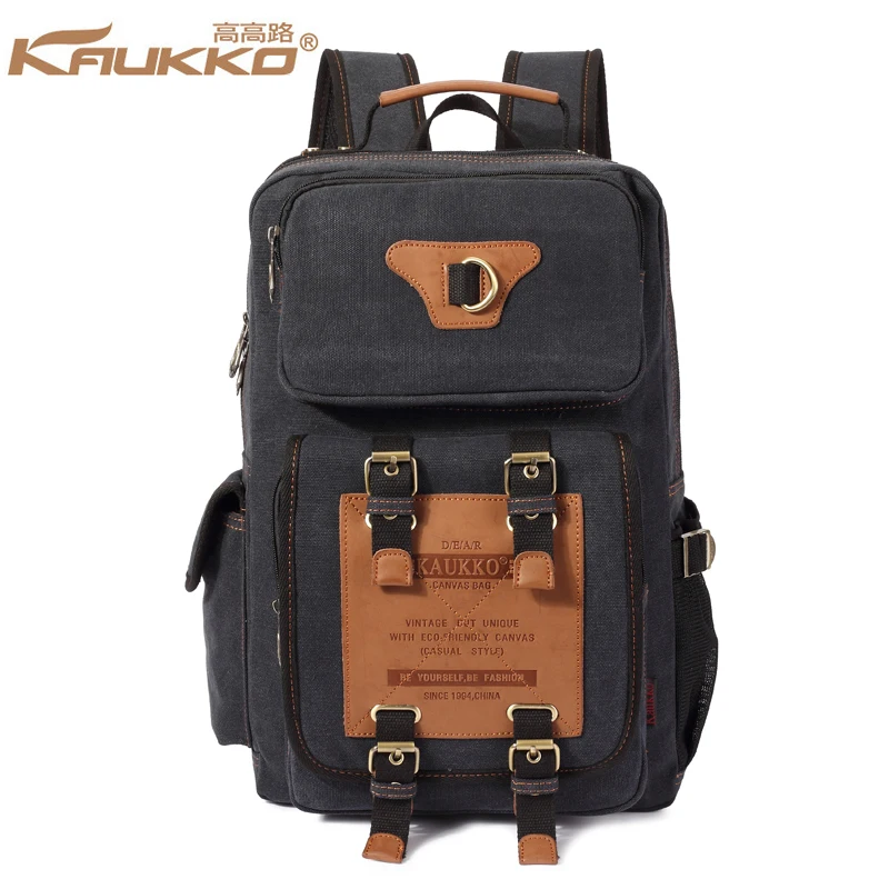 KAUKKO Durable Canvas Backpacks with 2 Side Pockets School Fit 15inch