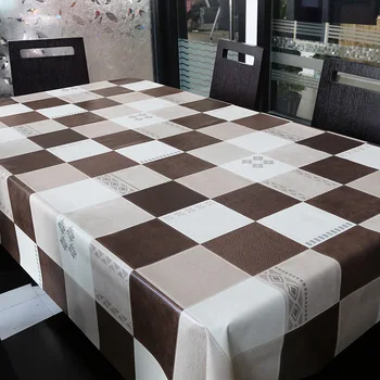 

Pvc Brown White Plaid Square Table Cloth Waterproof Oil Proof Non Wash Plastic Pad Plus Velvet Anti Hot Coffee Tablecloth