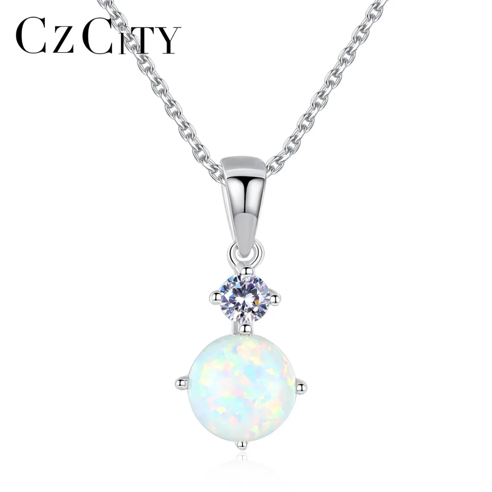 Czcity Exquisite Sterling Silver 925 Round Opal Pendant Necklace For Women Cut Chain Necklaces Fashion Jewellery huismerk kopen in de aanbieding Czcity Exquisite Sterling Silver 925 Round Opal Pendant Necklace For Women Cut Chain Necklaces Fashion Jewellery huismerk kopen in de aanbieding