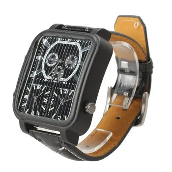 

High Quality 3 Movements Sport Men Quartz Watch Black Faux Leather Big Wrist Watch For Boyfriend Gift LL