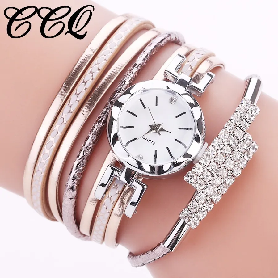 

Fashion Casual Women Leather Bracelet Watch Rhinestone Watches CCQ Brand Ladies Dress Clock Quartz Watches Gift Relogio Feminino