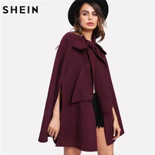 SHEIN Модное Однотонное Пончо С Бантом Элегантное Женское Осеннее Пальто С Длинными Рукавами