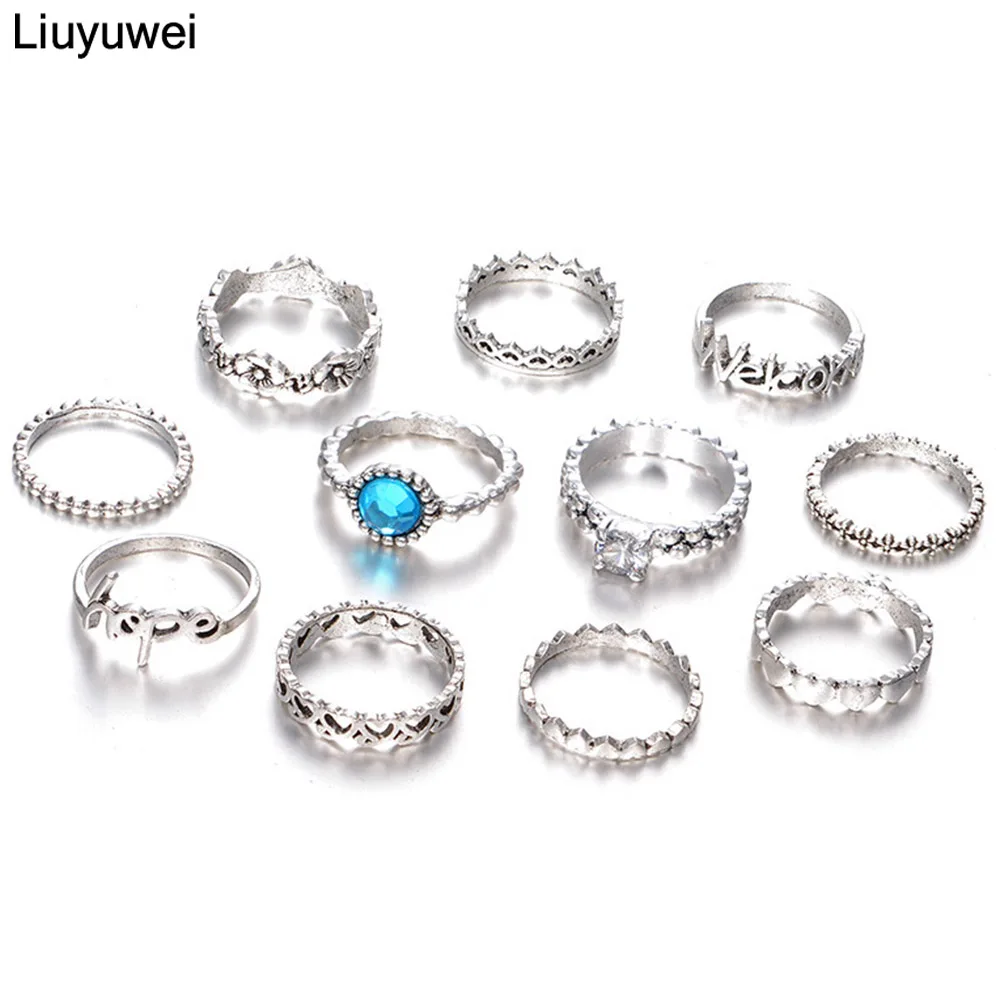 

Liuyuwei Vintage Bohemian Midi Finger Carved Rings Set for Women Ethnic Rhinestone Knuckle Rings Jewelry Gift 10pcs/set YWKR123