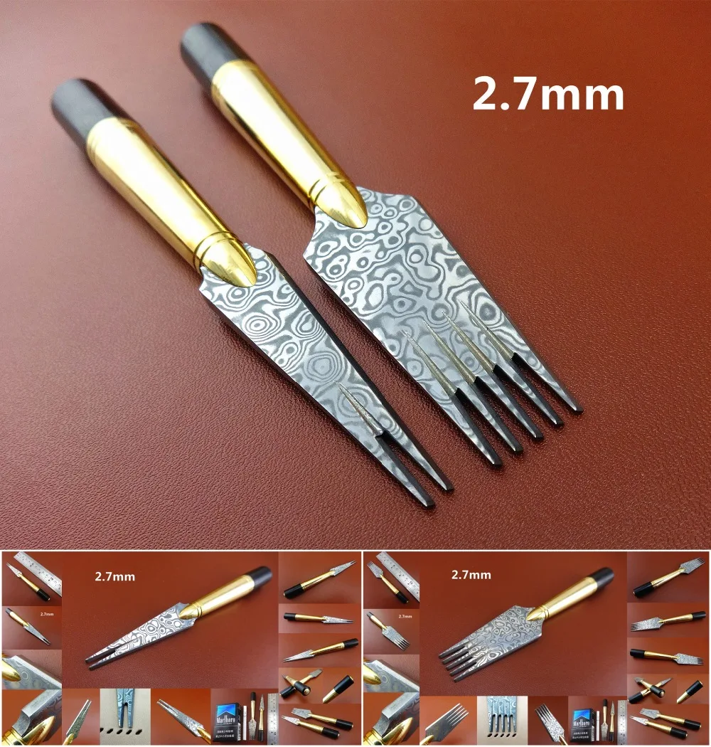

2.7mm Leather Craft French Style Damascus Steel Sewing Stitching Pricking Iron Chisel Punch Tool Set Edger Creaser Groover Skive