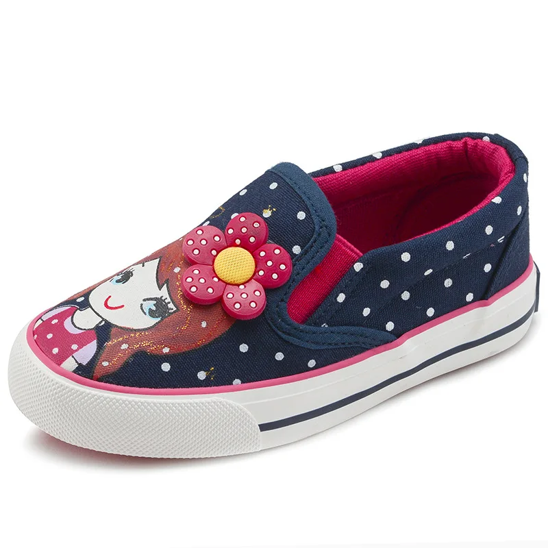 Детская обувь; парусиновая обувь для девочек; коллекция года; сезон осень; модная удобная повседневная обувь принцессы с рисунком в горошек; детские кроссовки - Цвет: dark blue