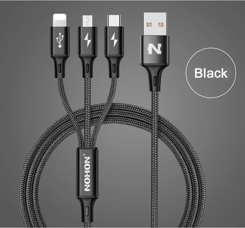 NOHON 3 в 1 8Pin type C Micro нейлоновый USB кабель для iPhone 8X7 6 6S Plus iOS 10 9 8 samsung Nokia USB кабели для быстрой зарядки шнур