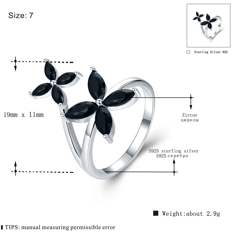 [BLACK AWN] Настоящее 925 пробы Серебряное кольцо черная шпинель цветок элегантные обручальные кольца для женщин ювелирные изделия из стерлингового серебра G032