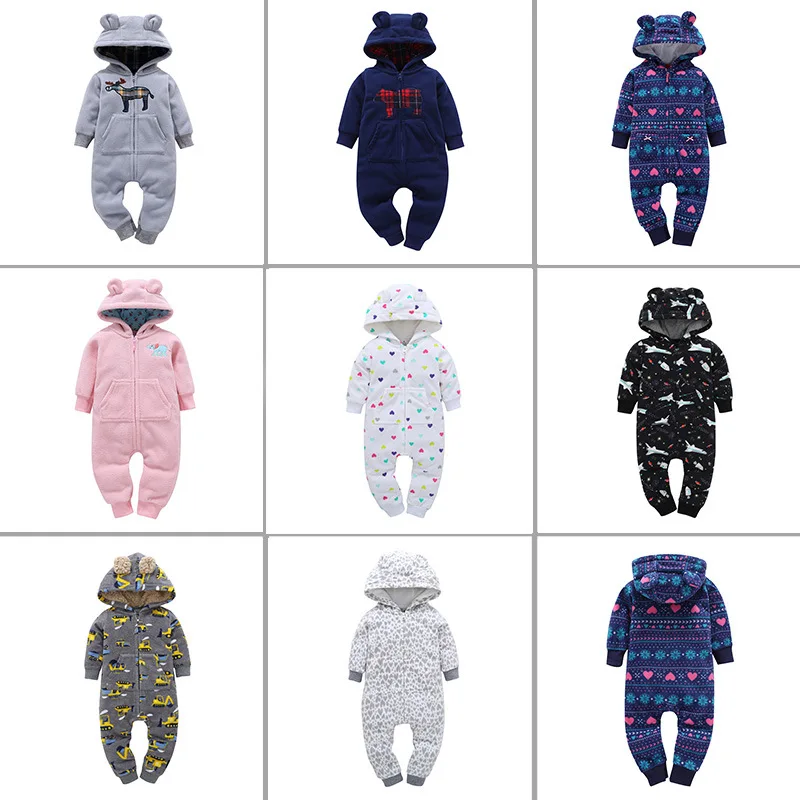 Зимний комбинезон для малышей от 6 месяцев до 24 месяцев, коралловые флисовые пижамы для малышей толстый комбинезон с хлопковой подкладкой для новорожденных мальчиков и девочек, детский комбинезон