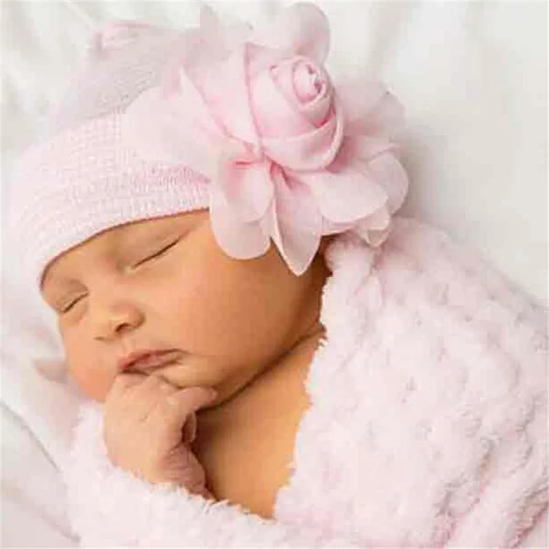 

Newborn Baby Hat Soft Spring Striped New Baby Hats Caps for Girls With Flower Feb 23