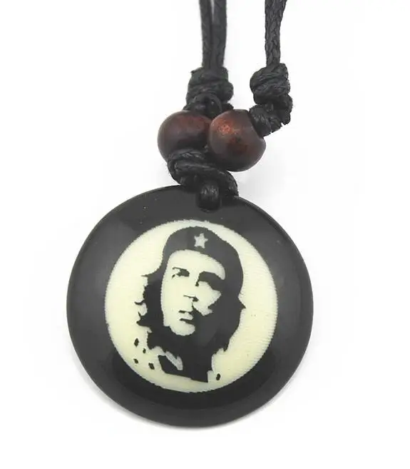 

Cool Boy Men Ernesto Che Guevara Round Pendant Necklace Punk Rock Resin leather hand Adjustable hemp rope Jewelry Gift Wholesale