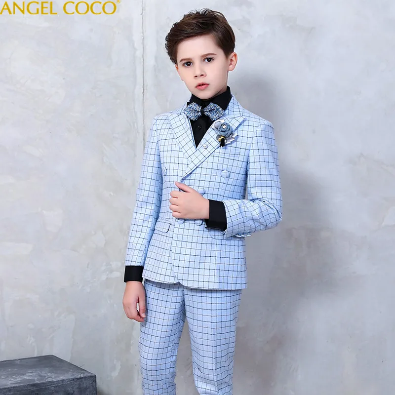 New School Kids Plaid Suit England Style Boys Formal Wedding Blazer Suit Boys Birthday Suit Brand New Year Tuxedos Prom Suits england style slim fit suit black size l