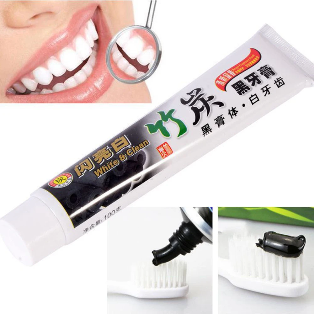Гигиена полости рта уход пятна удалить бамбуковый уголь отбеливание зубов черная зубная паста