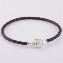 CKK 925 Серебряные украшения-шармы браслеты для женщин серебро-ювелирные изделия коричневый кожаный браслет с серебряной застежкой