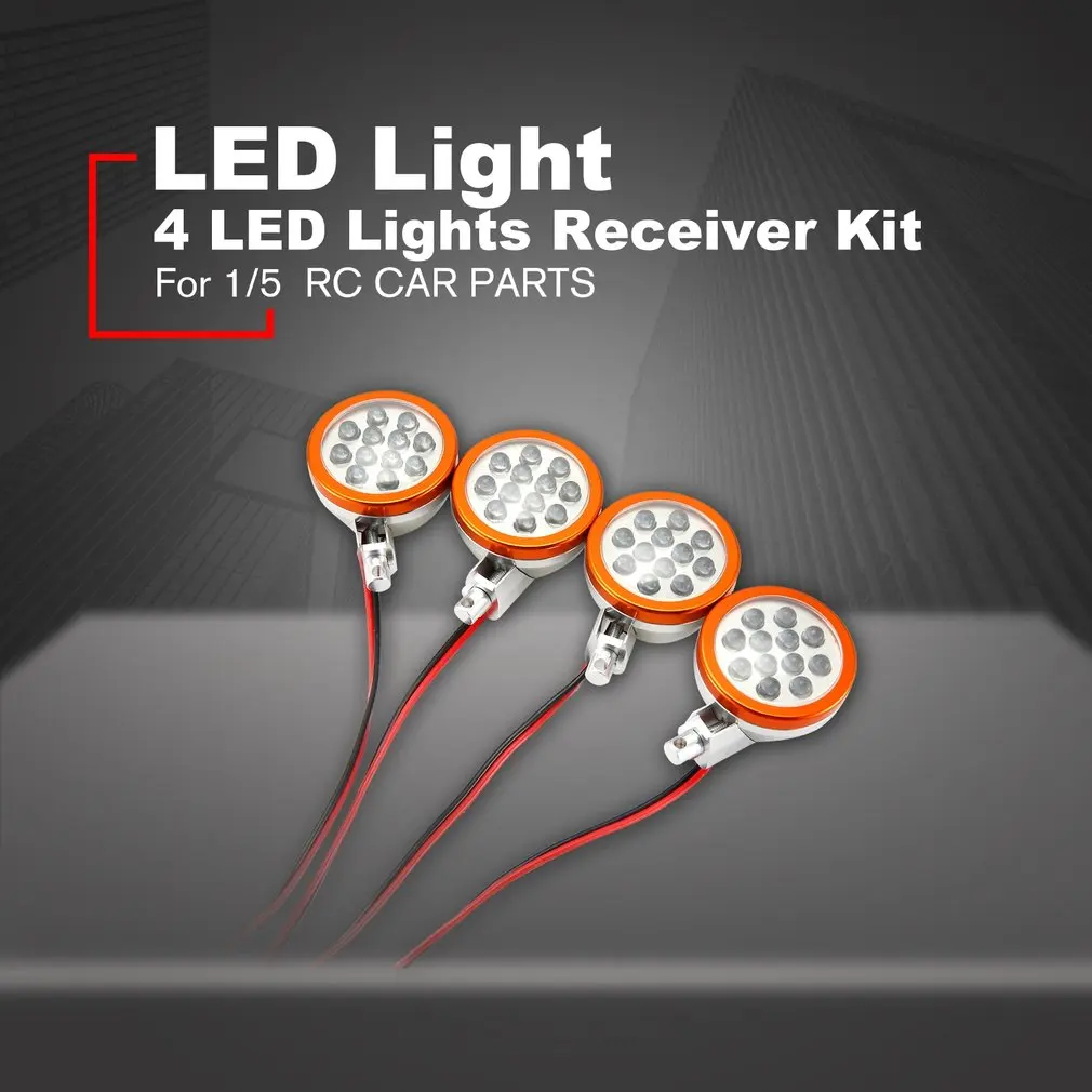 4 Светодиодный свет, свободные руки, ресивер, набор, лотоса фары металлический корпус для 1/5 HPI BAJA двигатель Rovan King 5B RC автомобиль Запчасти
