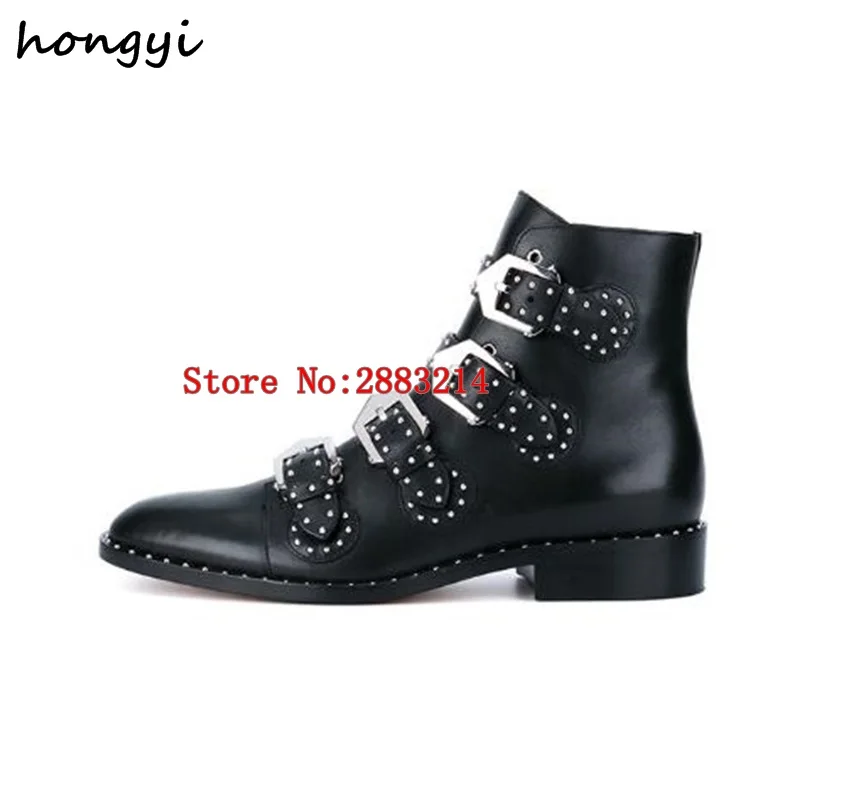 Gladiator Style Black Studded Buckle Boots Silver tone studded women ...