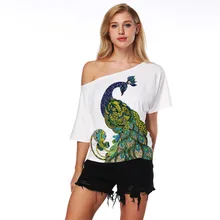 Для женщин 3D цифровой печати Павлин Футболка Sexy Асимметричный с короткими рукавами повседневная женская обувь Футболка Модные свободные спинки Футболки