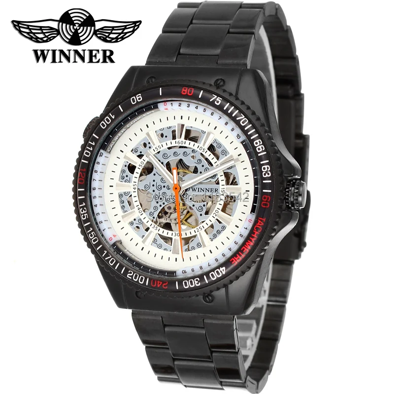 

WINNER WRG8029M4B2 Automatic fashion dress wristwatch black watch with stainless steel band for men hot selling free ship