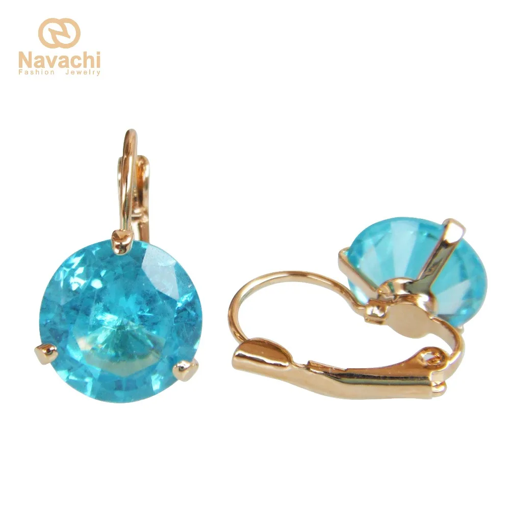 

Navachi Circle 1.2cm Lake Blue Cubic Zircon Crystal Yellow Leverback Hoop Earrings Free Shipping SMT1428
