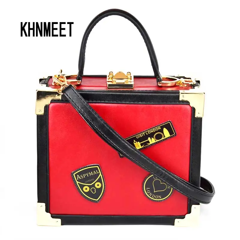 Red Box Women Mini Tote Bag Black Female Shoulder bags with Strap Combination lock Box Trunk ...