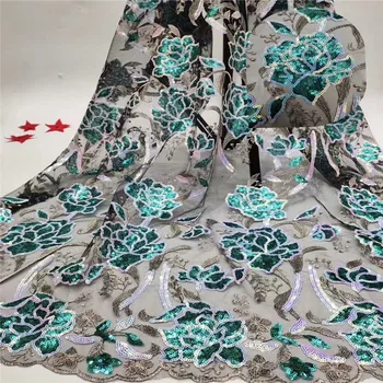 

2019 Latest Embroidery French Net Lace Fabric High Quality Sequins Tulle Mesh Lace Dress African Sequins Lace 5 yards
