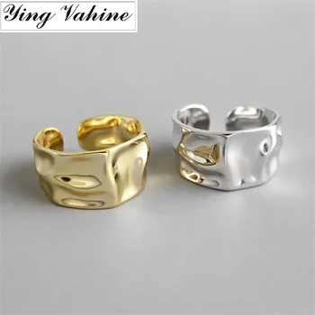 

ying Vahine High Quality Wide Faced Hipster Glazed Ring 100% 925 Sterling Silver Irregular Gold Open Rings for Women