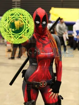 

Custom Made Lady Deadpool Cosplay Costume With Mask Hot Sale 3D Printed Spandex Zentai Suit Halloween Jumpsuit For Woman Lycra