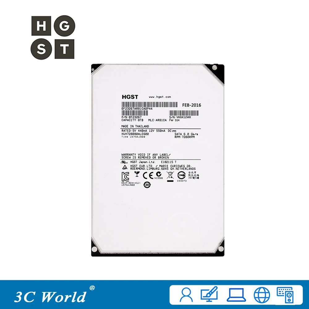 

Original HGST Hard Drive 8TB HDD 7200rpm 128MB Cache SATA III 3.5" Desktop Server Monitoring Hard Drive