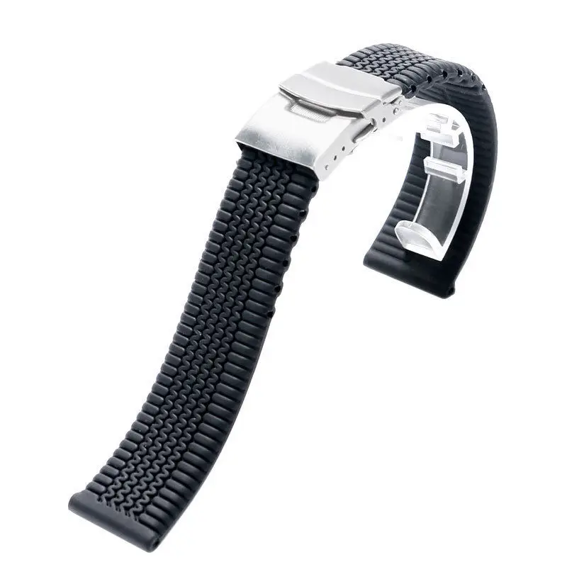 Shellhard 3Styles Sports Watch Band Waterproof Plastic Watch Band 20mm 22mm 24mm Black Watch Strap Deployment Buckle Bracelet