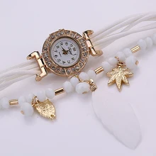 2016 New Arrival Women’s Fashion Rhinestone Inlaid Braid Bracelet Watch Feather Quartz Wristwatch 81WG166