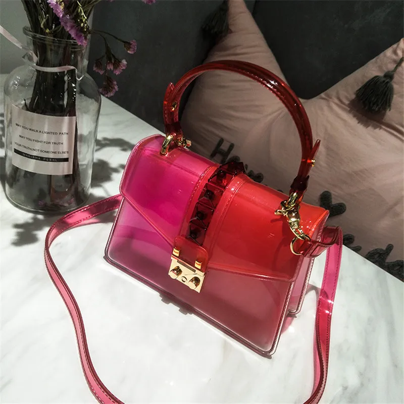 

Double Color Rivet Famous Designer Women Purses and Handbags Clear Transparent Shoulder Messenger Bags