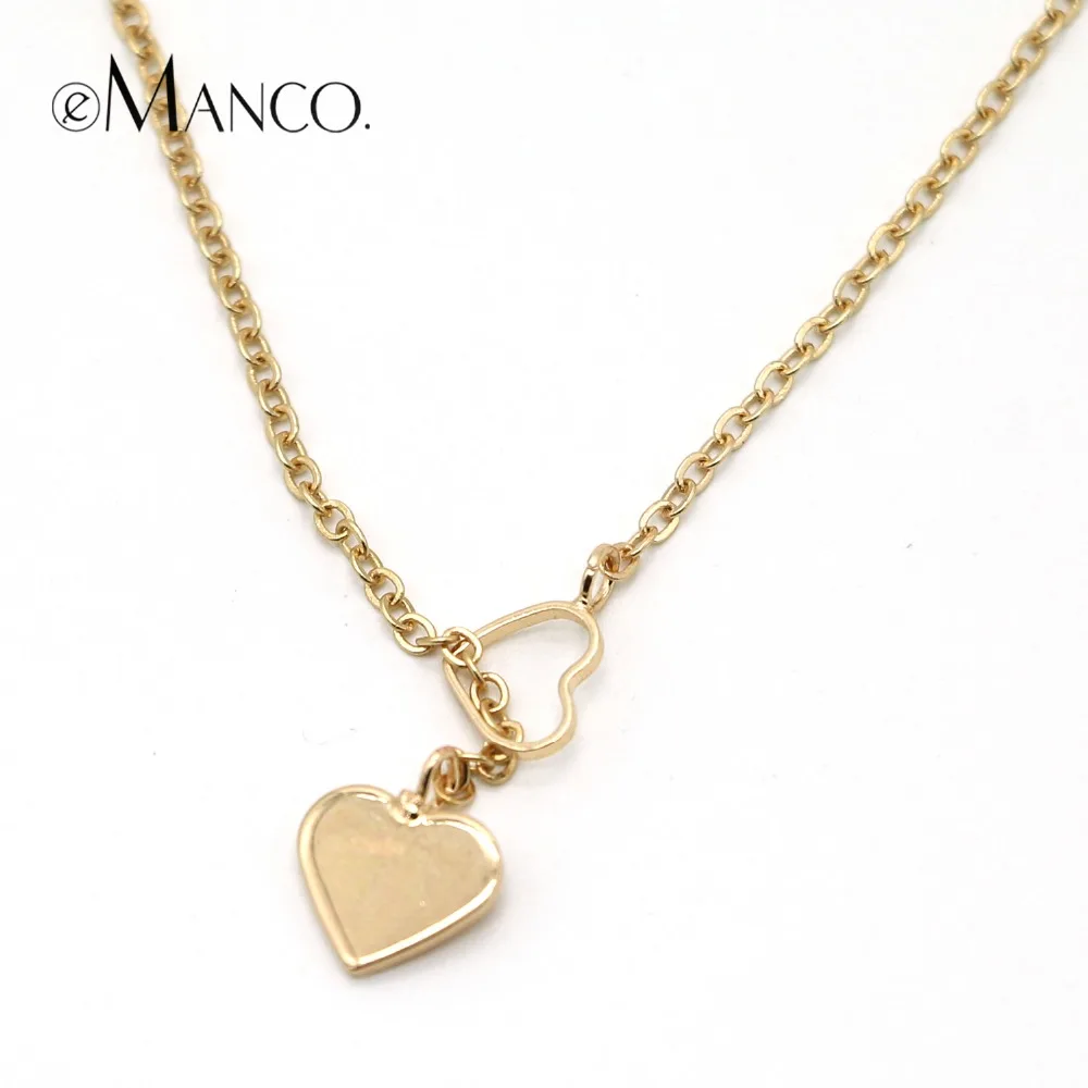 eManco Cute Heart Y Shape Choker Necklaces for Women Girl Simple Pendant Gold-Color Link Chain necklace Fashion Jewelry Gifts