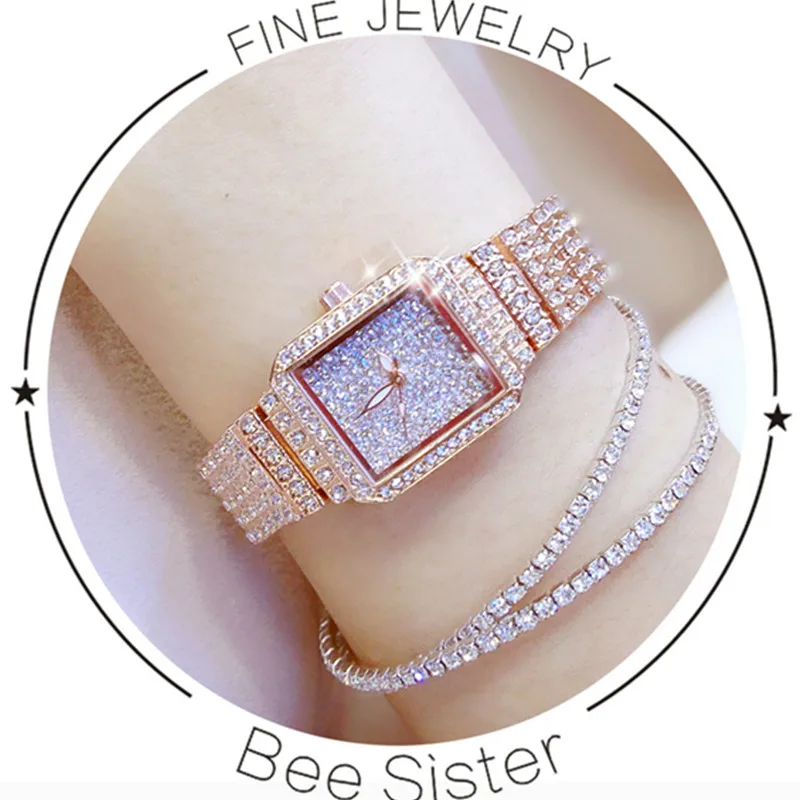 

New Hot-Selling Imported Quartz Movement Ladies Chain Watch High-End Custom Full-Water Rhinestone Female Watch Rectangular Dial